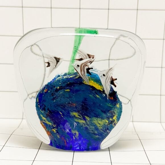 Unbranded Other - Murano Style Italian Art Glass Aquarium Paperweight Angel Fish 4” Vintage
